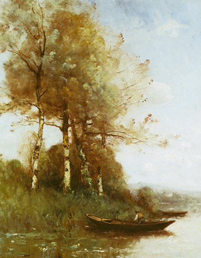 Ochtendeffect, zilverberken en een rivier door Paul Desire Trouillebert